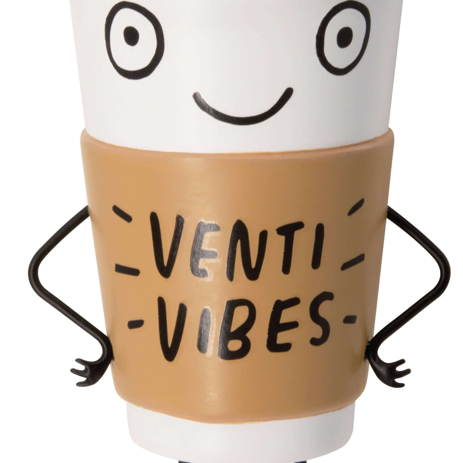 Venti Vibes Coffee Cup - Hallmark Christmas Ornament, playful design with arms, smiling face, and brown sleeve detail.