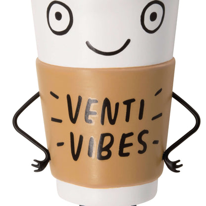 Venti Vibes Coffee Cup - Hallmark Christmas Ornament, playful design with arms, smiling face, and brown sleeve detail.