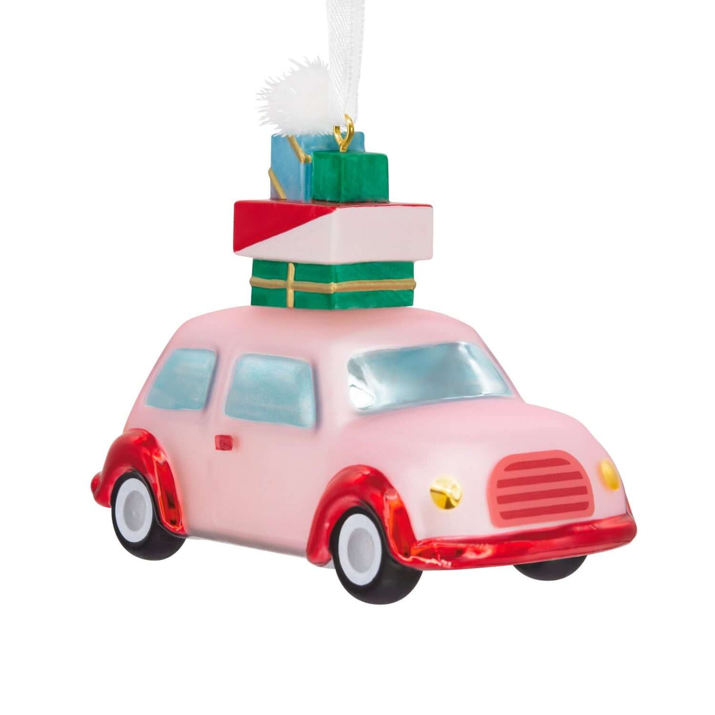 Signature Pink Car With Presents, Blown Glass - Hallmark Christmas Ornament
