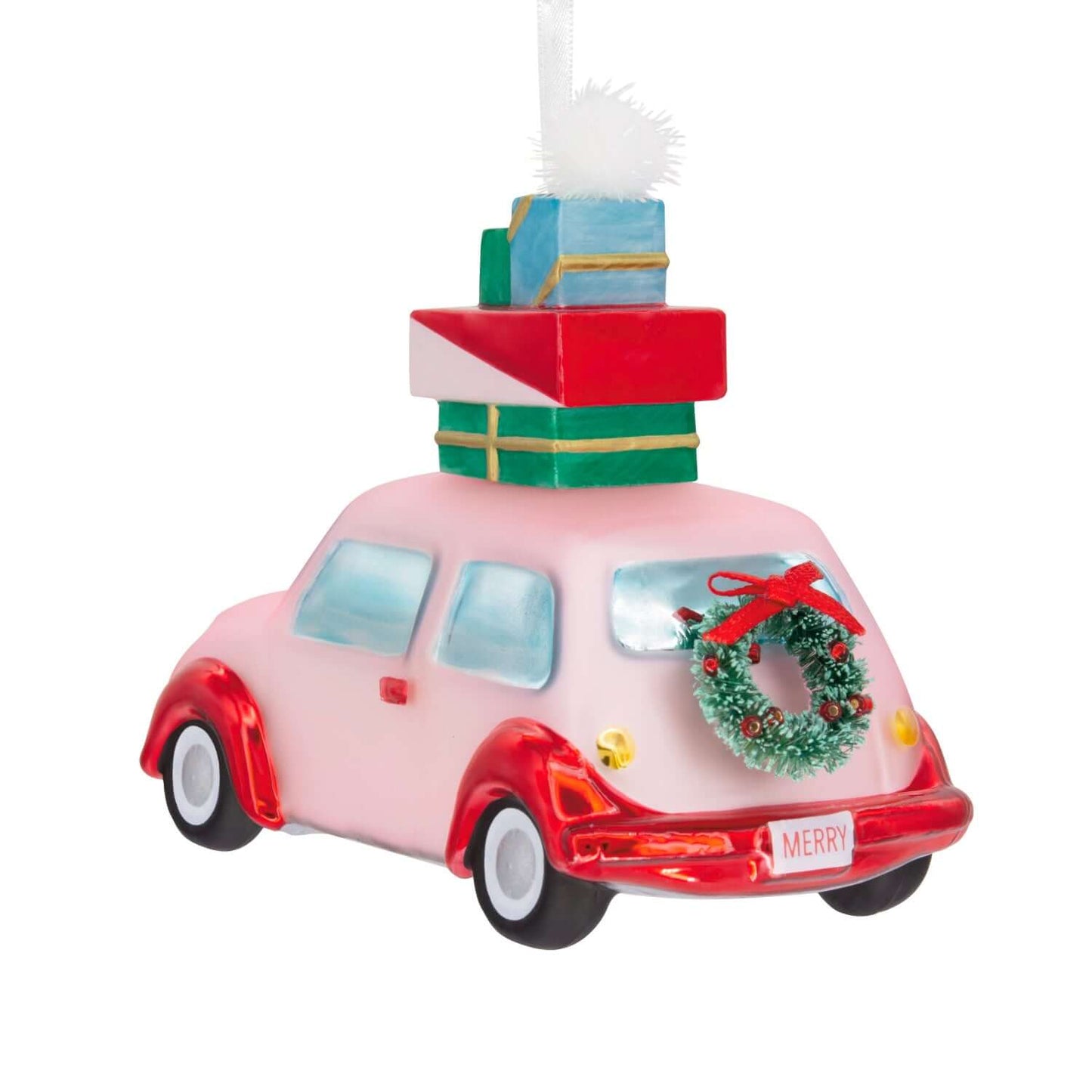 Signature Pink Car With Presents, Blown Glass - Hallmark Christmas Ornament