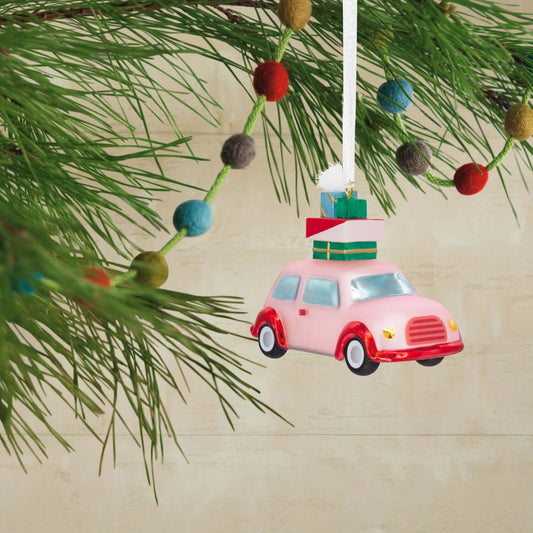 Signature Pink Car With Presents, Blown Glass - Hallmark Christmas Ornament