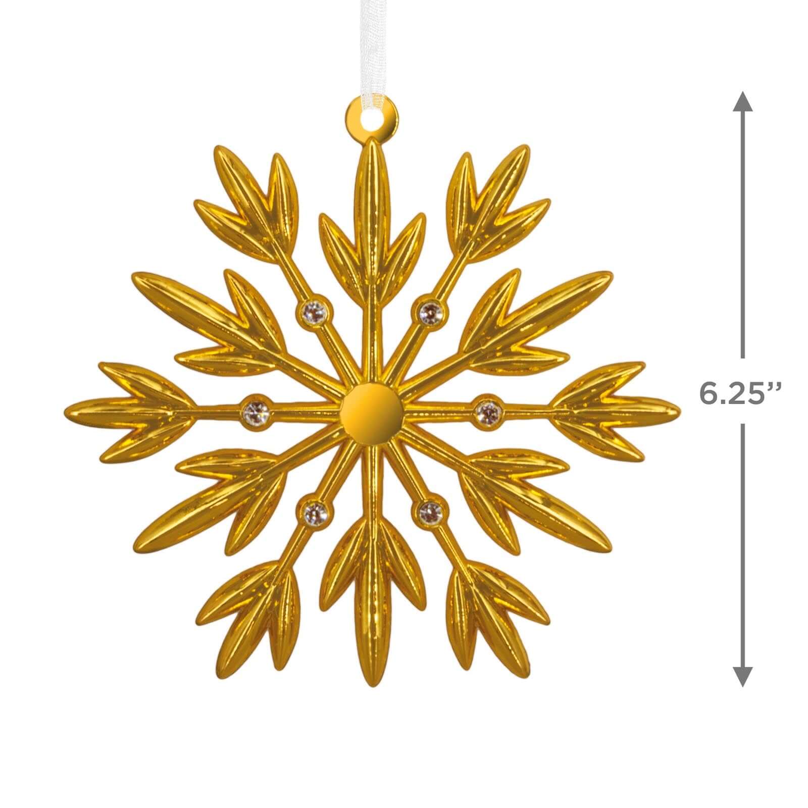 Signature Gold Snowflake, Metal - Hallmark Christmas Ornament with shiny gold finish and sparkling gemstone accents in a close-up view.