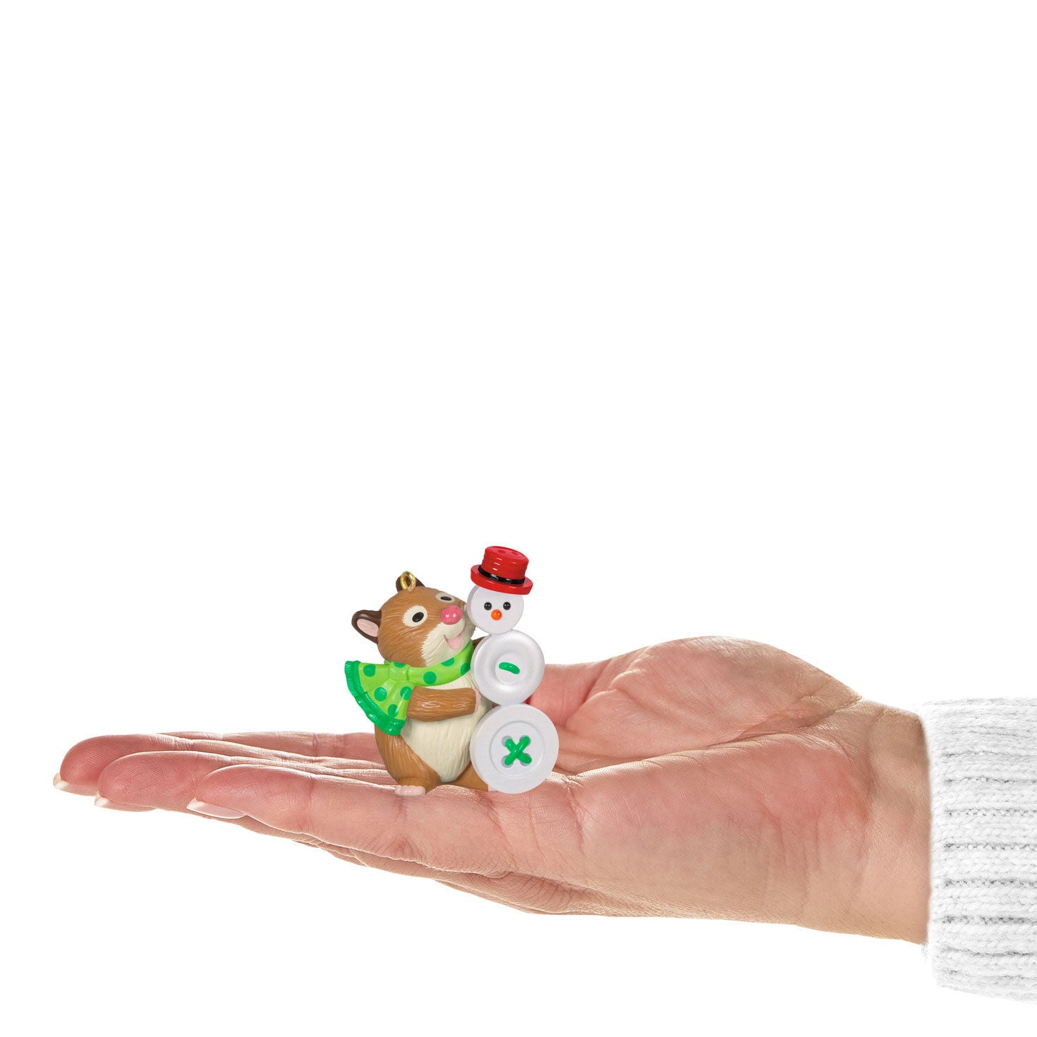Cute as a Button — Hallmark Keepsake Christmas Ornament, featuring a hamster and button snowman in hand, detailed design.