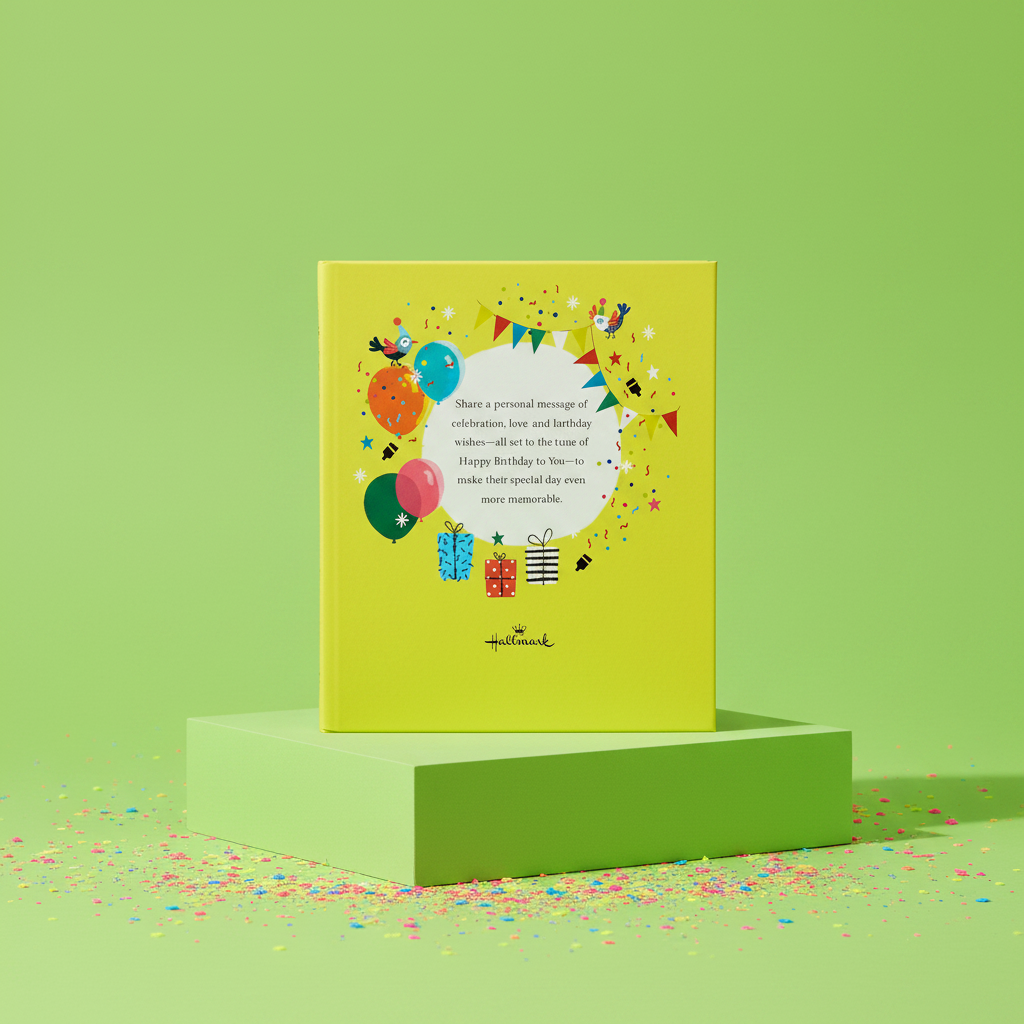 Yellow book with colorful designs on a green platform