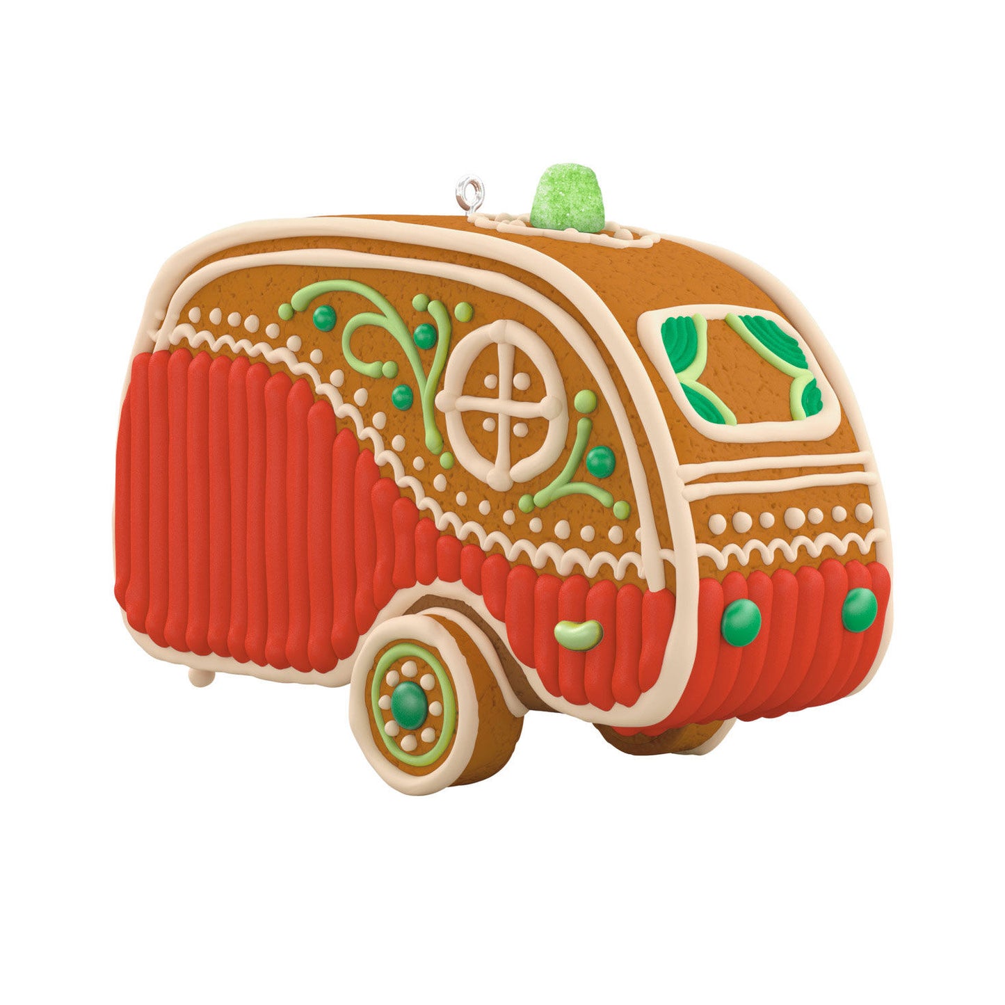 Happy Haul-idays — Hallmark Keepsake Christmas Ornament, gingerbread trailer design, close up of colourful frosting details.