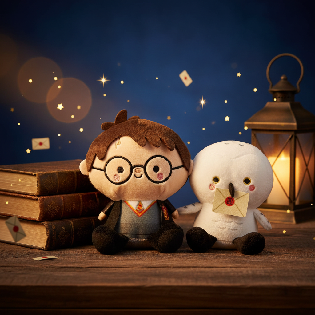 Better Together Harry Potter™ and Hedwig™ Magnetic Plush Pair, 5.5"; plush set with embroidered details and weighted bodies, styled with books and lantern.