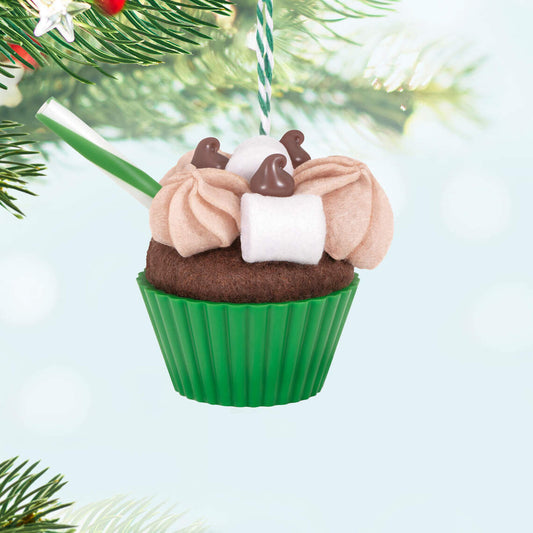 Christmas Cupcakes Cup of Cocoa — Hallmark Keepsake Christmas Ornament, faux chocolate cupcake, cute green wrapper, festive decoration.