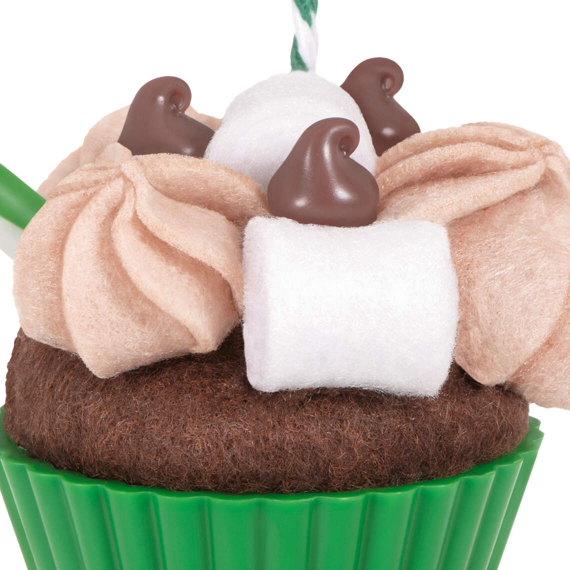 Christmas Cupcakes Cup of Cocoa — Hallmark Keepsake Christmas Ornament in detailed close-up, featuring faux chocolate frostings and marshmallows.