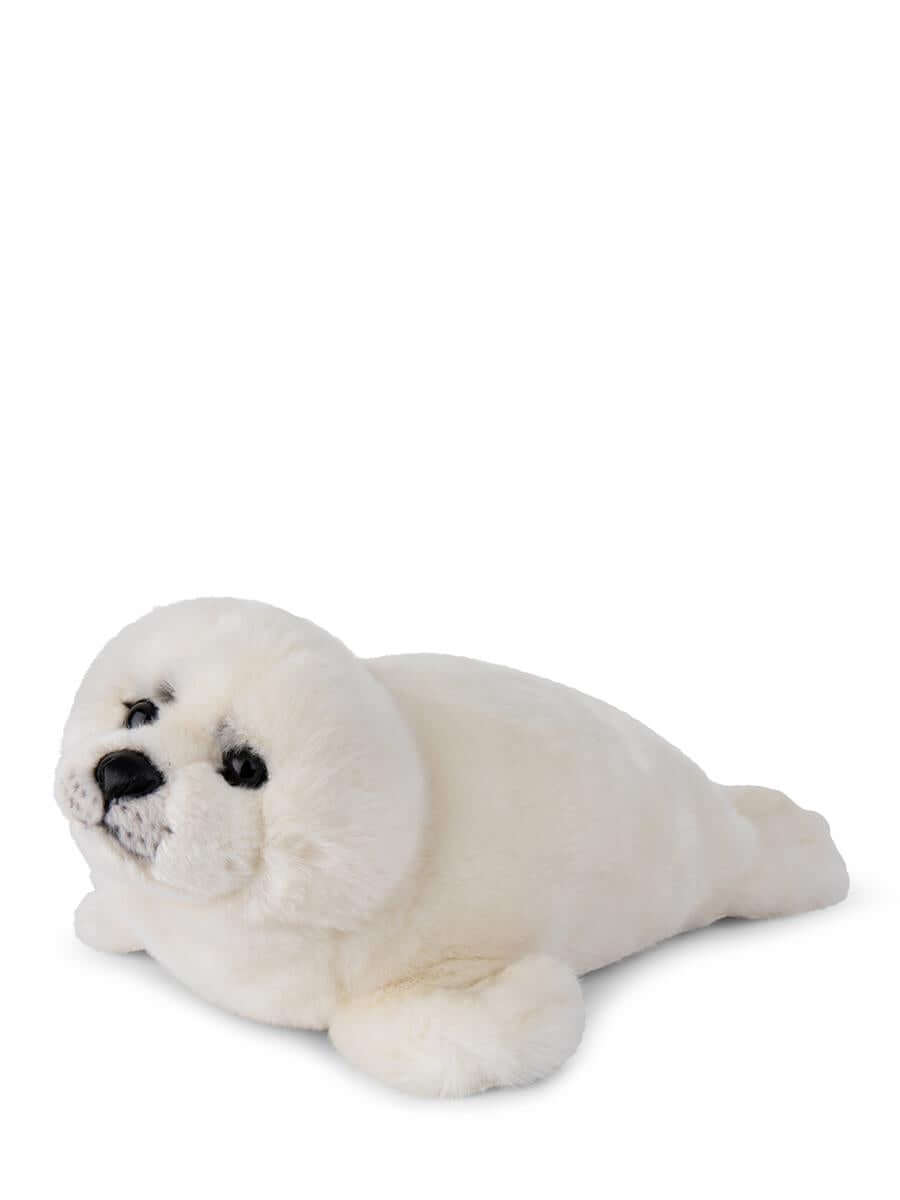 WWF Seal White - 38 cm - 15" plush toy in a cute repose position showcasing its soft fur and detailed face.