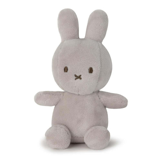 Lucky Miffy Sitting Grey in giftbox - 10 cm - 4" plush toy, soft grey fabric with stitched details, front view.