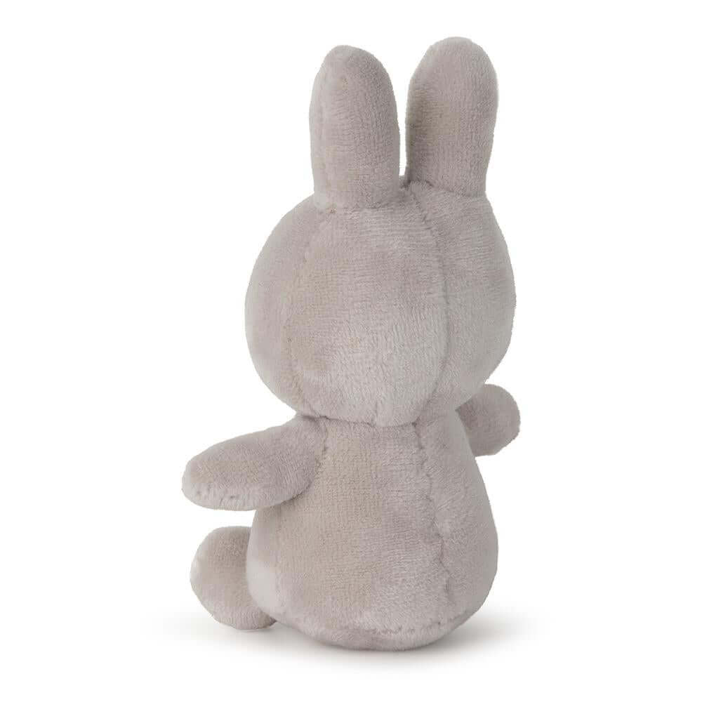 Lucky Miffy Sitting Grey in giftbox - 10 cm - 4" soft plush toy viewed from the back, showcasing the detailed stitching and fabric.