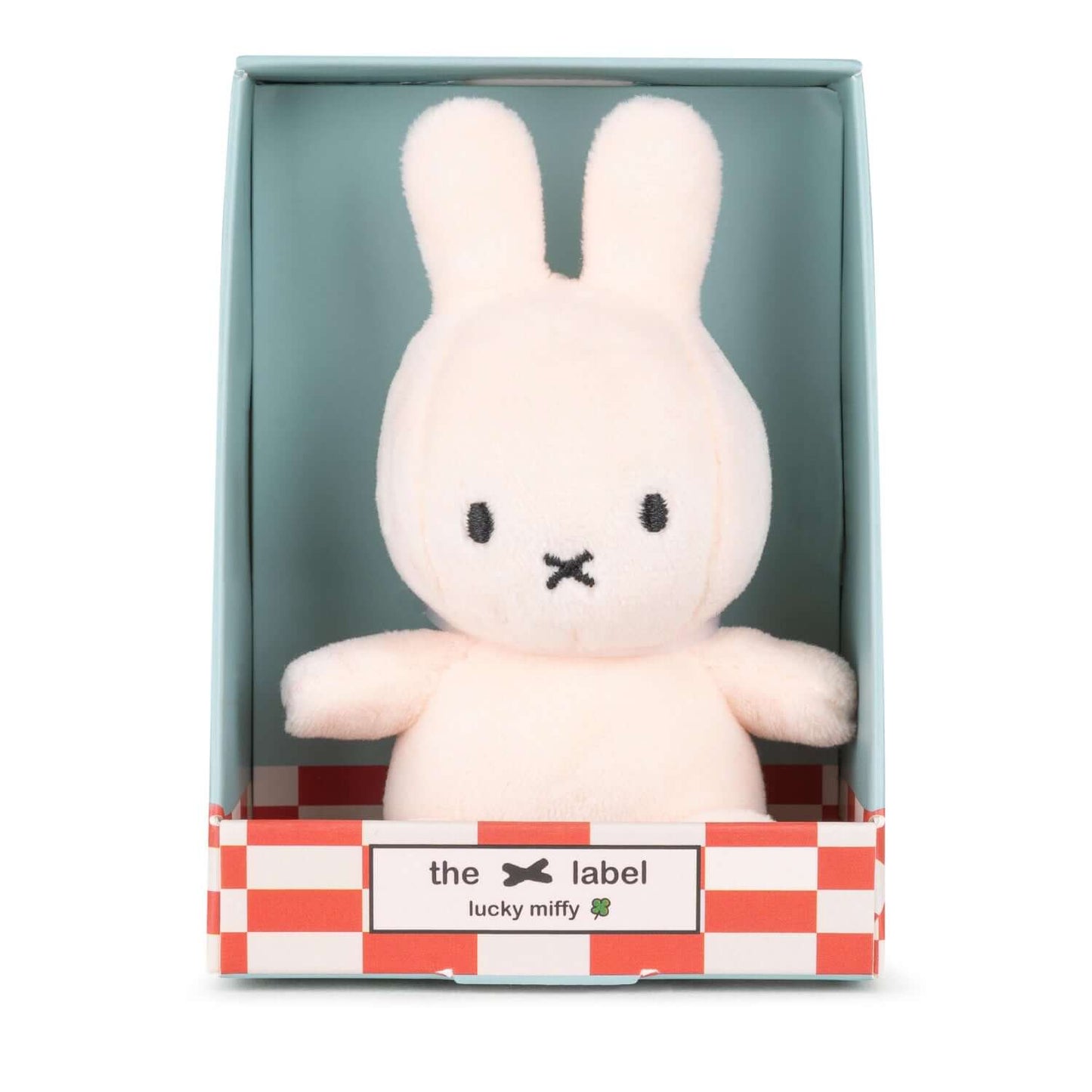 Lucky Miffy Sitting Pink in giftbox - 10 cm - 4" with soft plush texture and smiling face, presented in a decorative gift box.