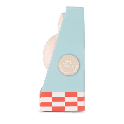 Lucky Miffy Sitting Pink in giftbox - 10 cm - 4" side view showing 100% recycled polyester filling and packaging details.