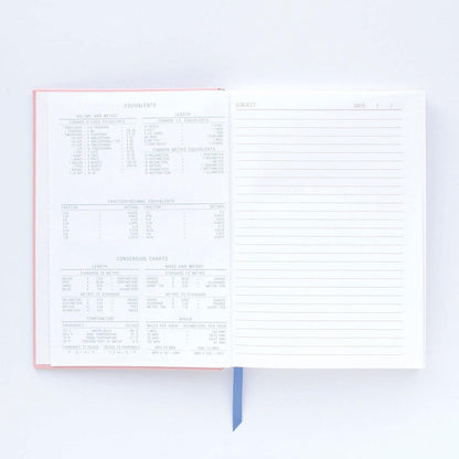 Flamingo "Winging It" Vintage Sass-Soft Touch Hardcover Book Bound, 5.75"X 8.5" showing interior conversion charts and blank note space.