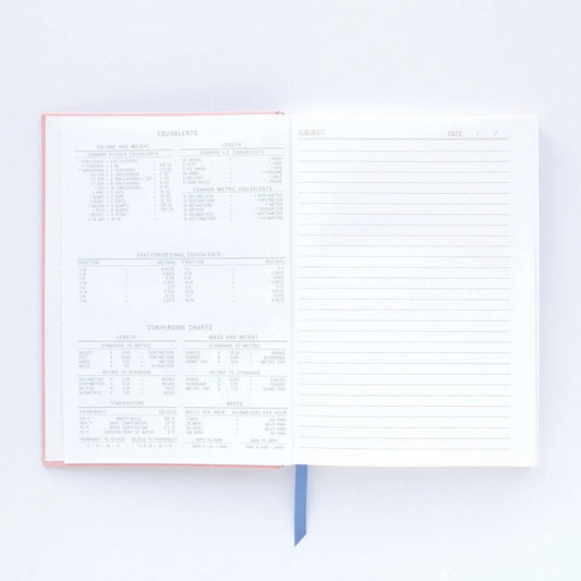 Flamingo "Winging It" Vintage Sass-Soft Touch Hardcover Book Bound, 5.75"X 8.5" showing interior conversion charts and blank note space.