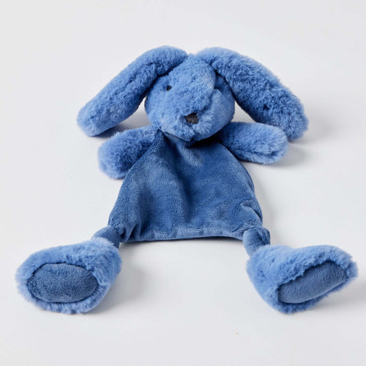 Cobalt Blue Bunny Comforter with plush ears and arms, sitting flat on a white background, made from soft polyester.
