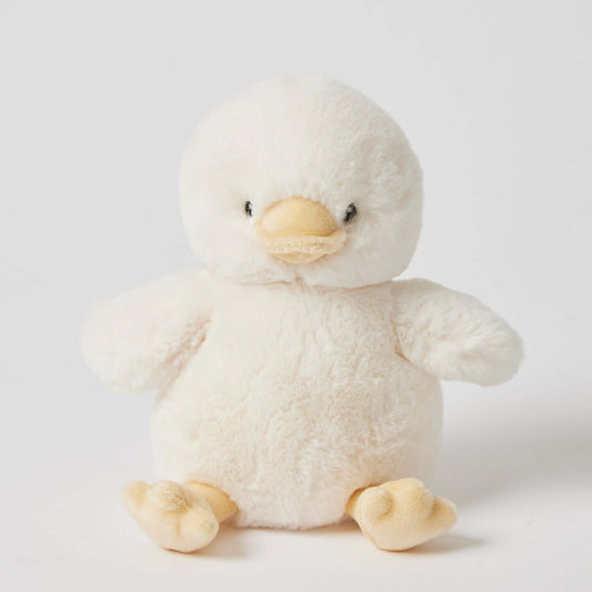 Daisy Duck rattle large in soft plush material, featuring cute rounded design and yellow beak, suitable for babies and toddlers.