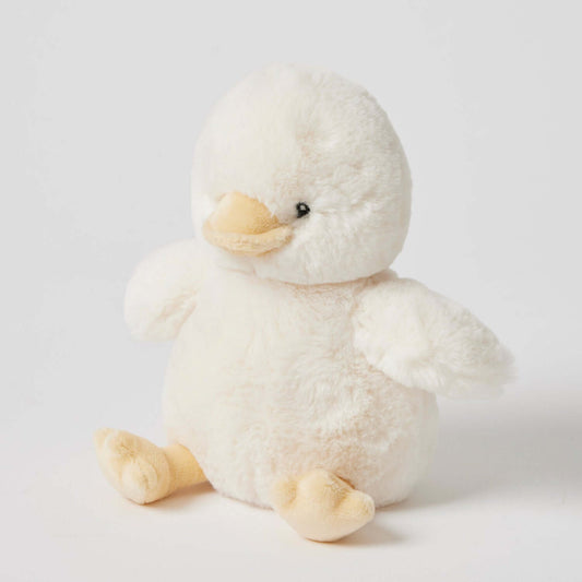Daisy Duck Rattle Large plush soft toy in white with a yellow beak, sitting pose, child-friendly design for infants.