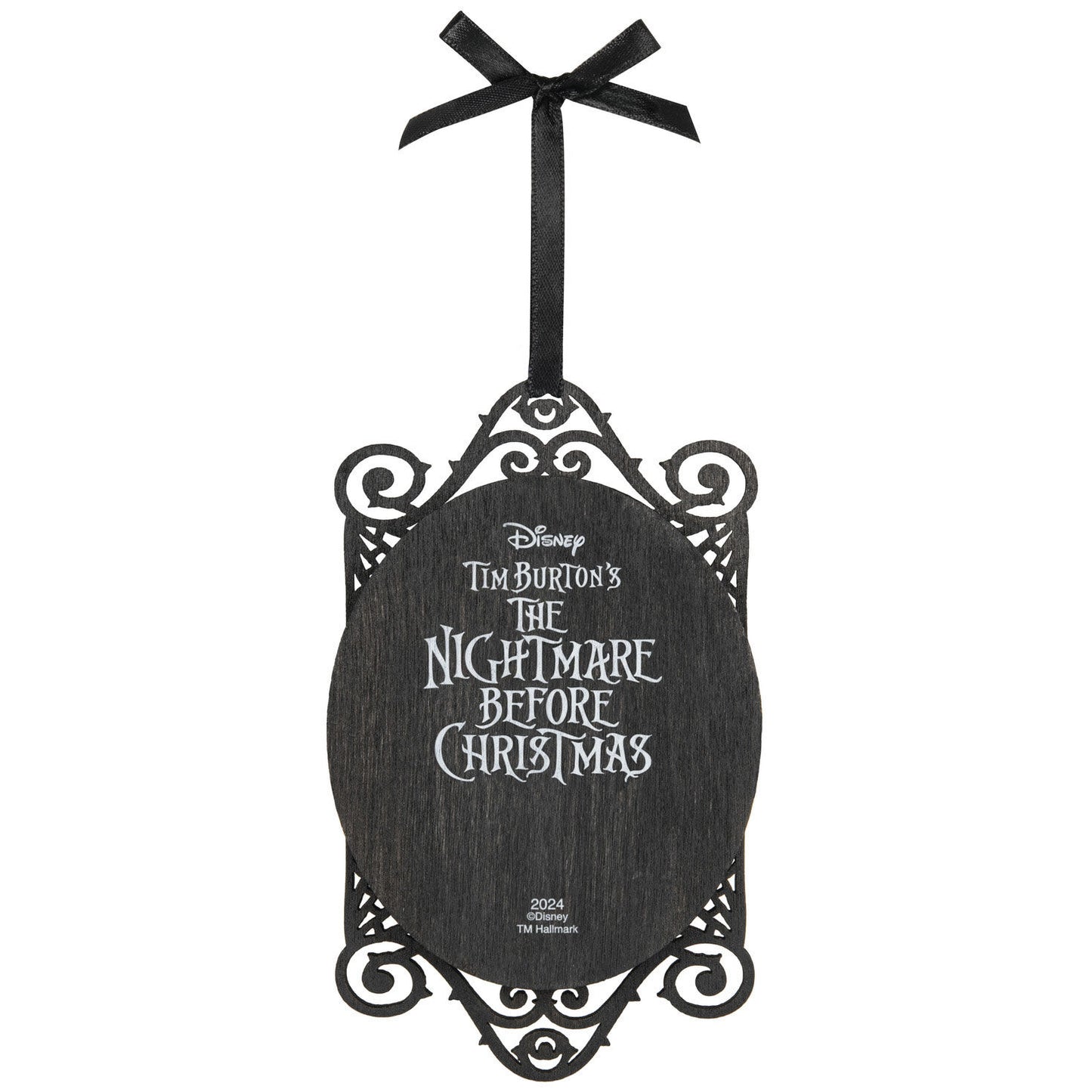 Disney Tim Burton's The Nightmare Before Christmas, Jack and Sally Papercraft — Hallmark Keepsake Christmas Ornament with intricate black lace frame and ribbon.