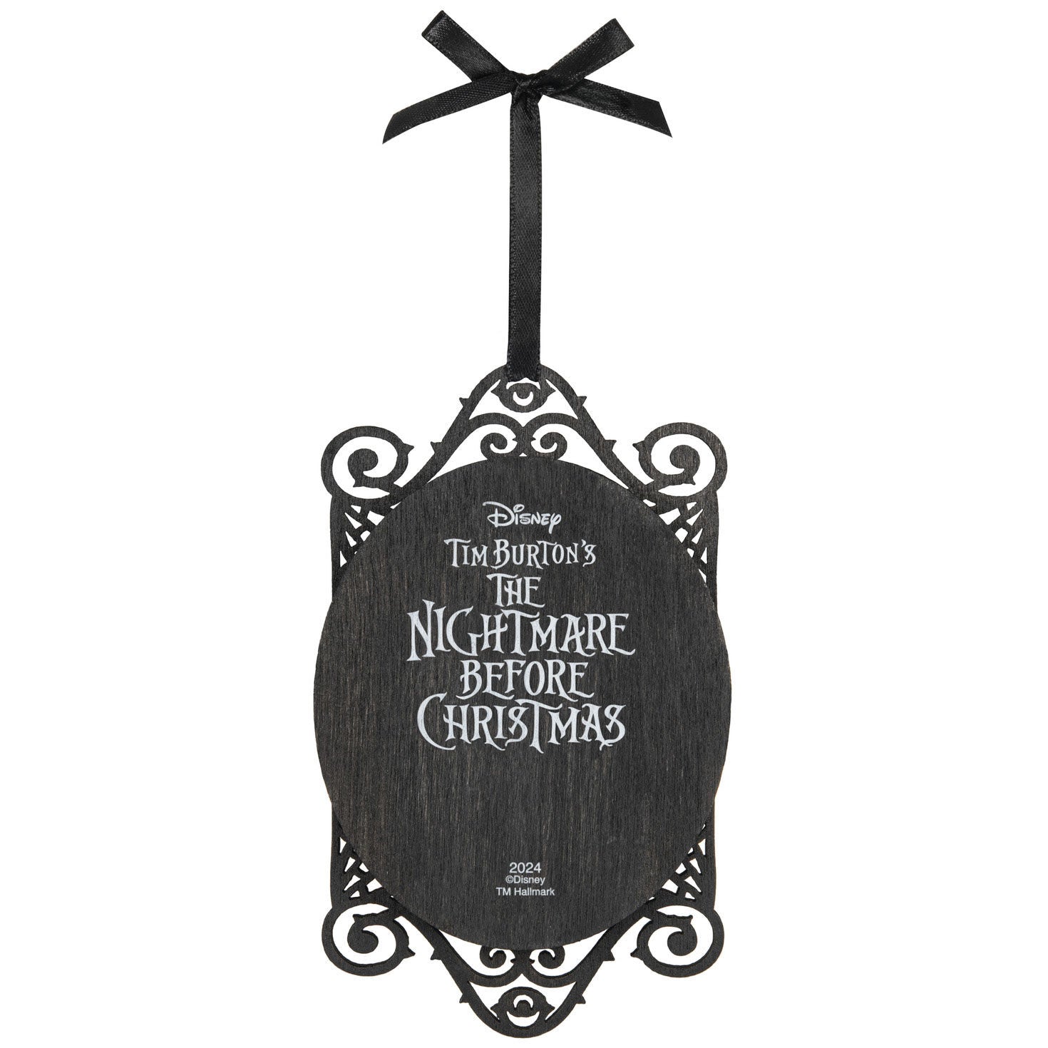 Disney Tim Burton's The Nightmare Before Christmas, Jack and Sally Papercraft — Hallmark Keepsake Christmas Ornament with intricate black lace frame and ribbon.