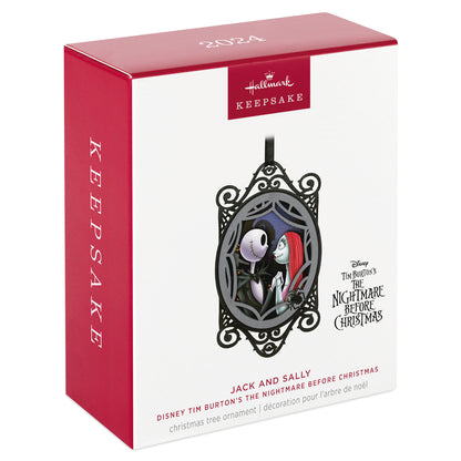 Disney Tim Burton's The Nightmare Before Christmas, Jack and Sally papercraft Hallmark Keepsake Christmas ornament in gift packaging.
