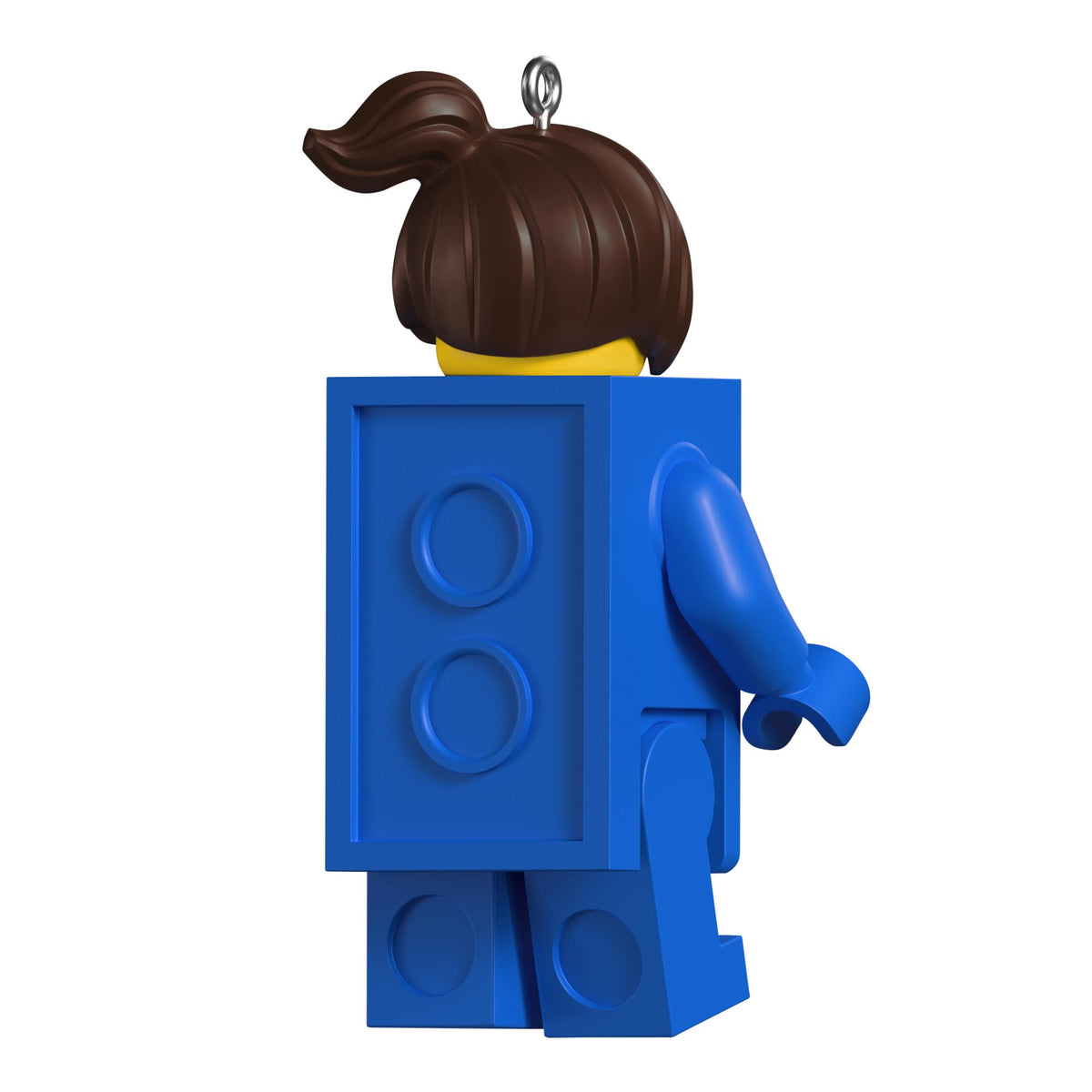 LEGO® Minifigure, Brick Suit Girl — 2025 Hallmark Keepsake Christmas Ornament, blue brick body, back view with brown hair.