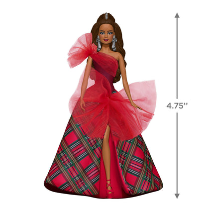 Latina Holiday Barbie™ Hallmark — Hallmark Keepsake Christmas Ornament dressed in a red and plaid gown with tulle detail, 4.75" high.
