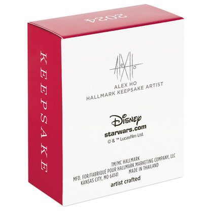 Star Wars™ Millennium Falcon™ (Miniature) — Hallmark Keepsake Christmas Ornament packaging box with branding details.