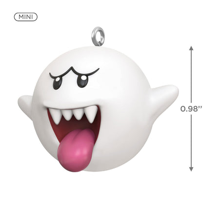 Nintendo Super Mario™ Boo (Miniature) — Hallmark Keepsake Christmas Ornament, small round ghost with pink tongue, 0.98 inches tall.