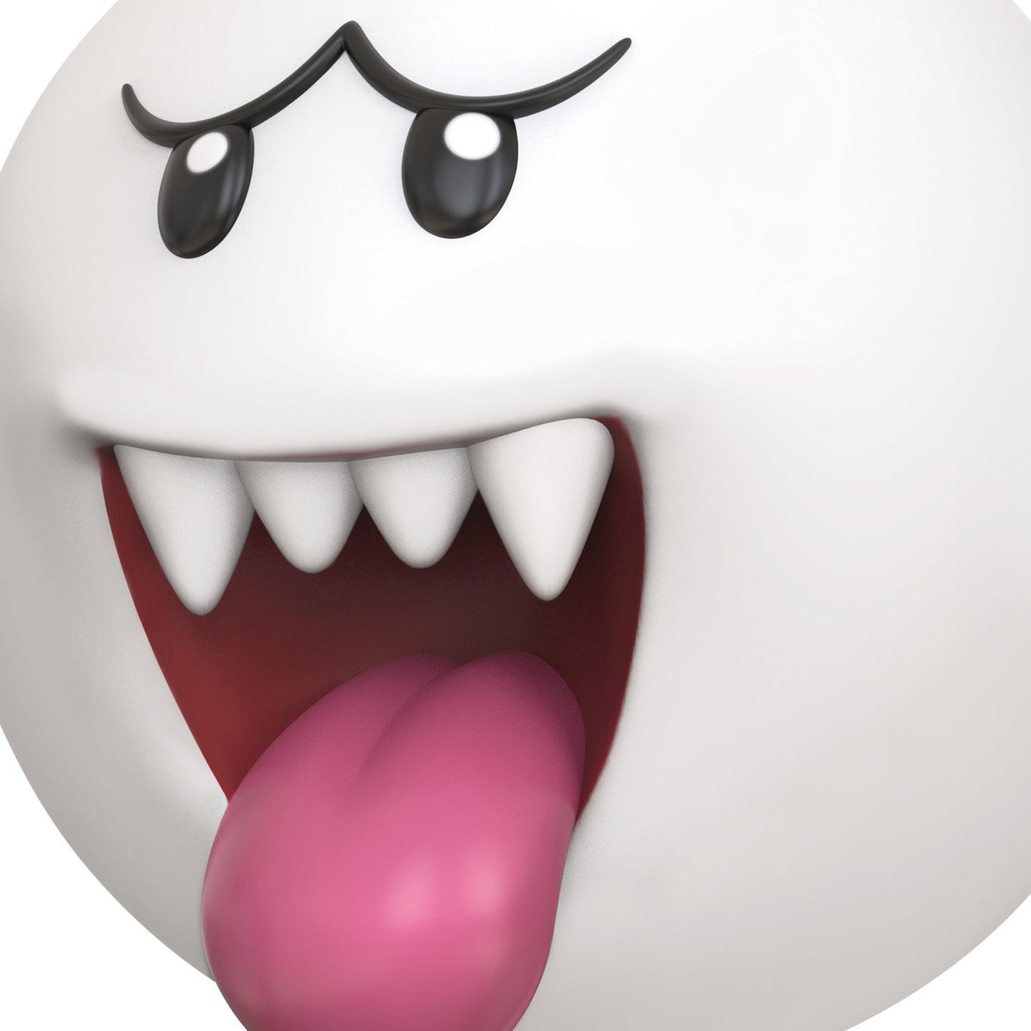 Nintendo Super Mario™ Boo (Miniature) — Hallmark Keepsake Christmas Ornament close up of ghost's face with pink tongue and sharp teeth