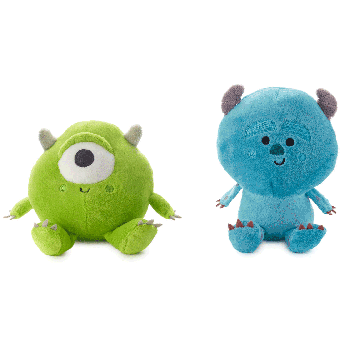 Better Together Disney and Pixar Monsters, Inc. Mike and Sulley Magnetic Plush, 6", front view of Mike in green and Sulley in blue.