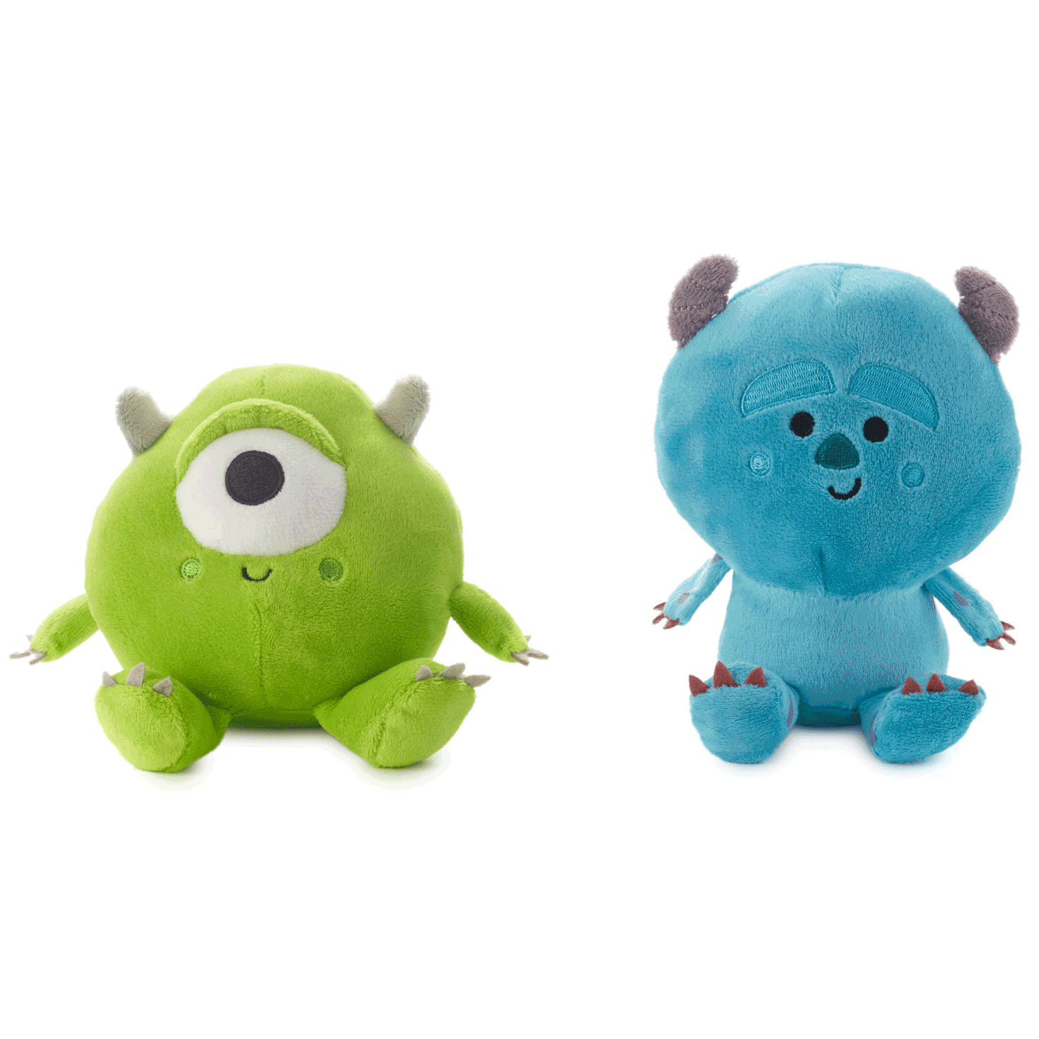 Better Together Disney and Pixar Monsters, Inc. Mike and Sulley Magnetic Plush, 6", front view of Mike in green and Sulley in blue.
