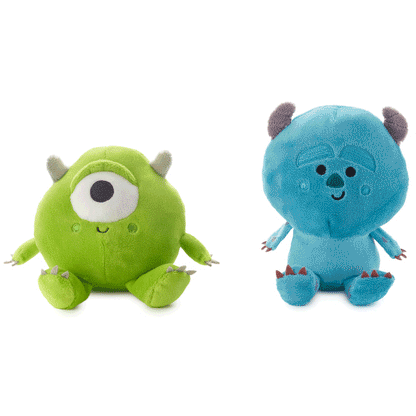 Better Together Disney and Pixar Monsters, Inc. Mike and Sulley Magnetic Plush, 6", front view of Mike in green and Sulley in blue.