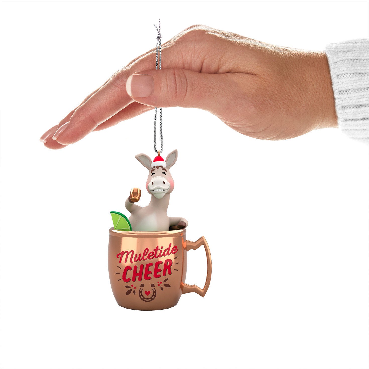 Muletide Cheer — Hallmark Keepsake Christmas Ornament, holding decoration of a mule in a mug, artist-crafted by Matt Johnson.