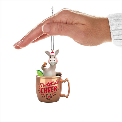 Muletide Cheer — Hallmark Keepsake Christmas Ornament, holding decoration of a mule in a mug, artist-crafted by Matt Johnson.