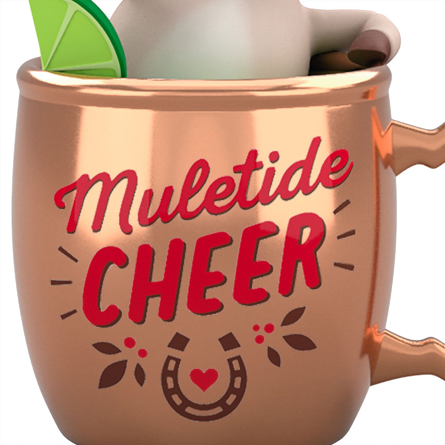 Muletide Cheer — Hallmark Keepsake Christmas Ornament in a copper mug featuring fun holiday graphics and a lime wedge.