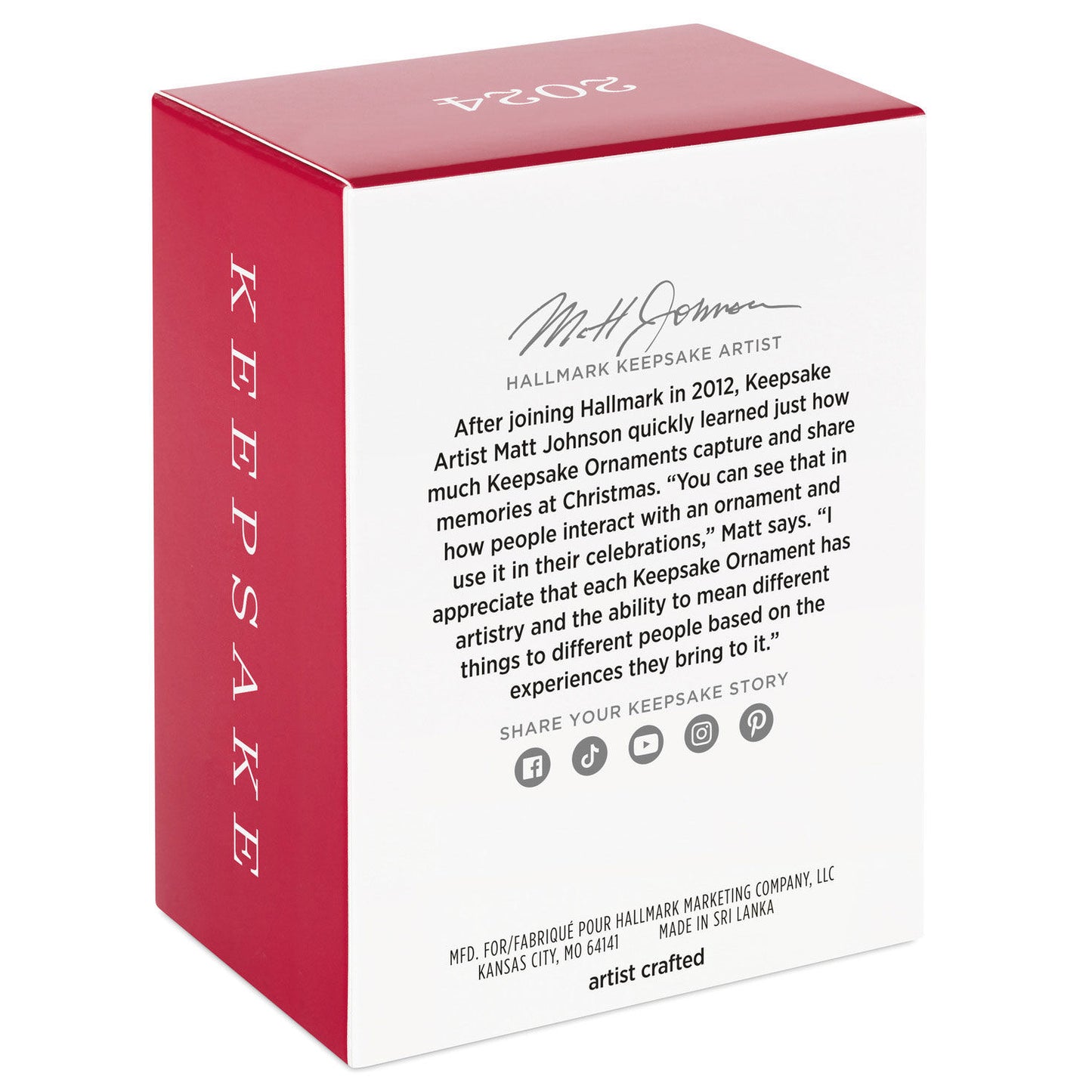 Muletide Cheer — Hallmark Keepsake Christmas Ornament packaging box featuring artist details and description on a red background.