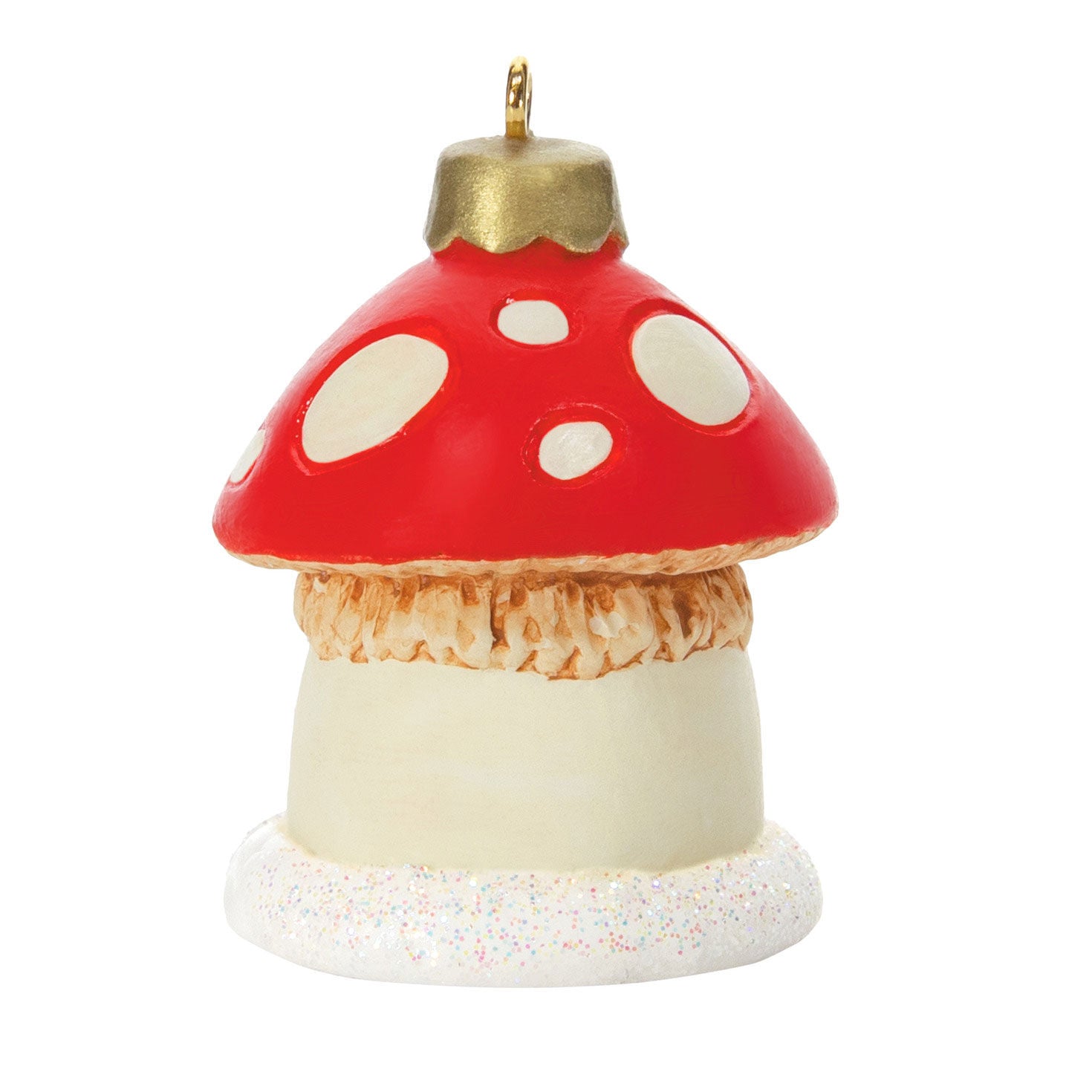 A World Within (Miniature) — Hallmark Keepsake Christmas Ornament, red mushroom hut design with glitter accents and gold cap.