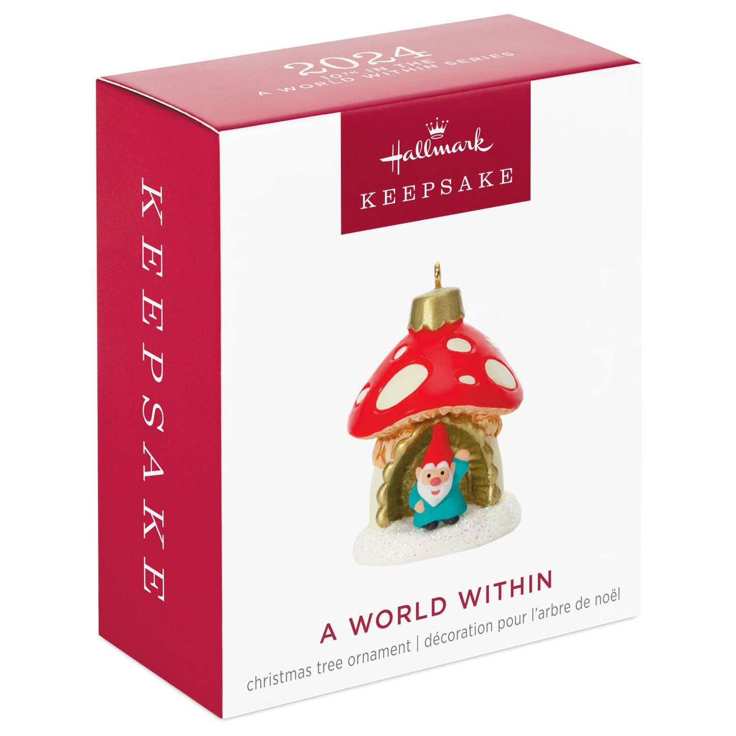 A World Within (Miniature) — Hallmark Keepsake Christmas Ornament in packaging, featuring a gnome and mushroom hut design.