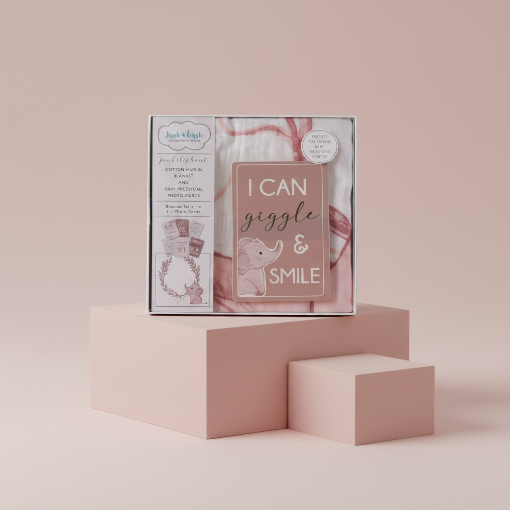 Pink Elephant Milestone Muslin Set