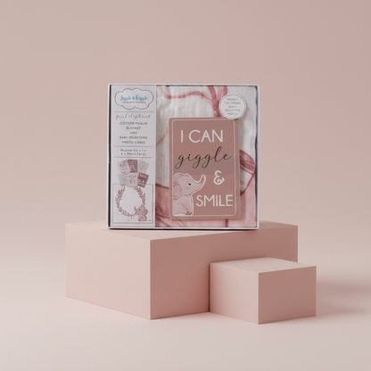 Pink Elephant Milestone Muslin Set
