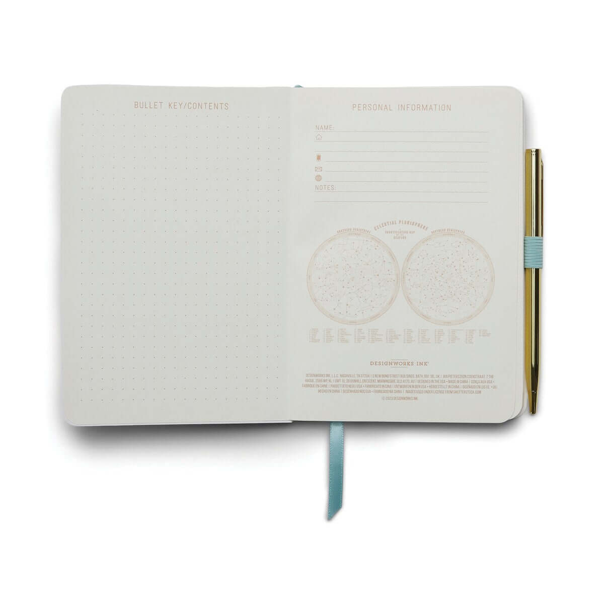 Vintage Sass Notebook with Pen - Free Hugs, open view showing bullet key contents and personal information pages, decorative soft touch design