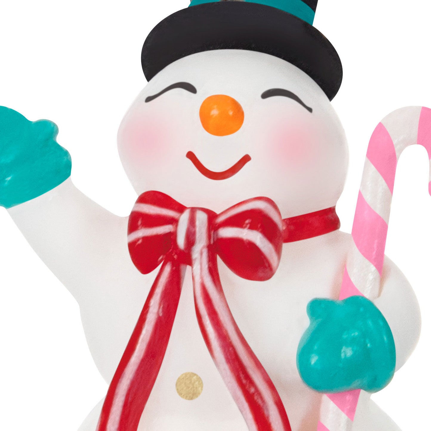 Nostalgic Snowman (Miniature) — Hallmark Keepsake Christmas Ornament, cheerful snowman waving with rosy cheeks, holding a candy cane.