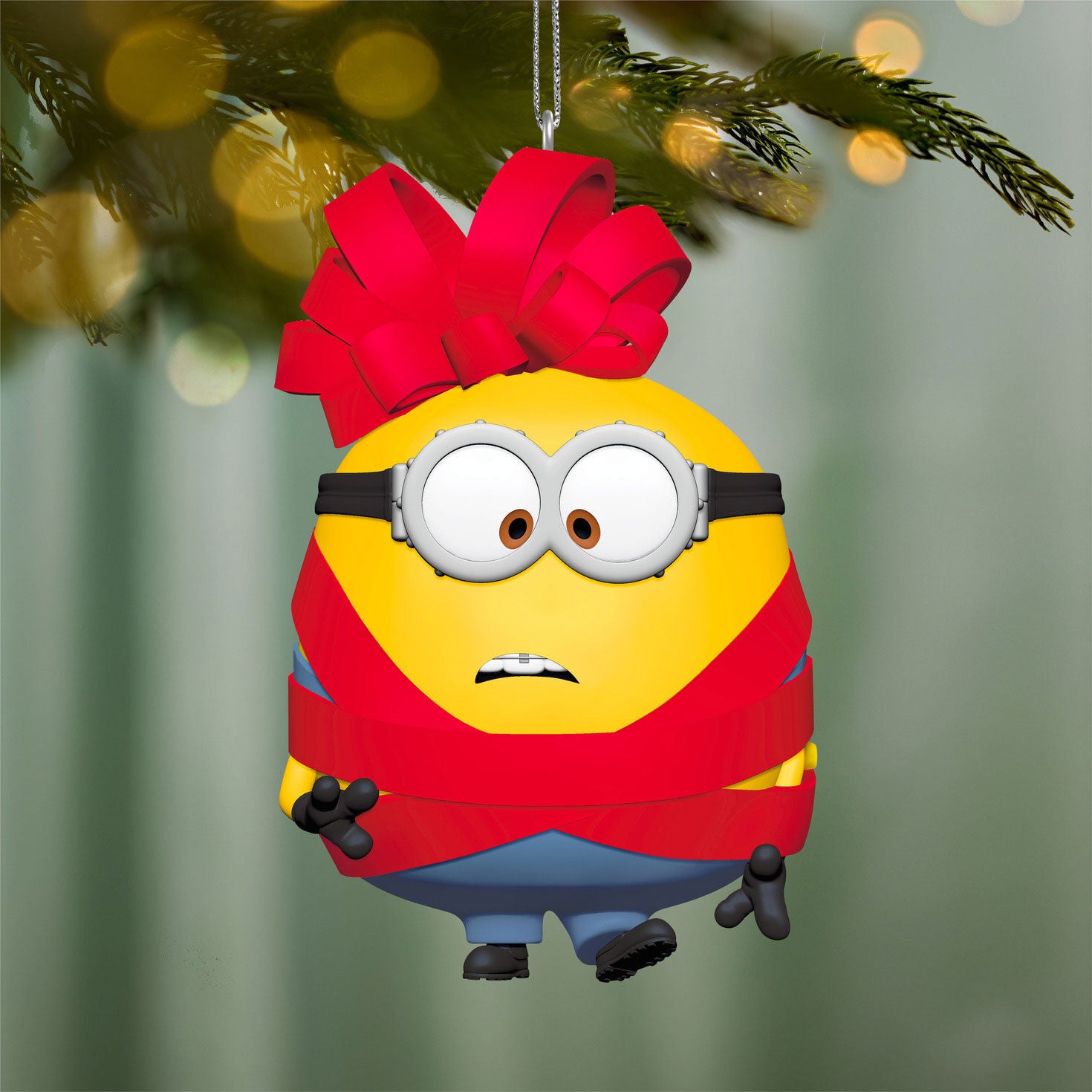 Minions Otto’s Merry Mayhem With Sound — 2026 Hallmark Keepsake Christmas Ornament, colourful design with red ribbon and bow, hanging decoration.
