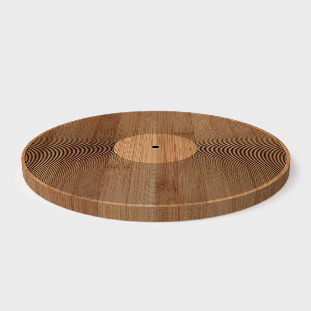 Pikkii - 12 inch record bamboo chopping board, showing smooth surface and engraved details in premium bamboo.