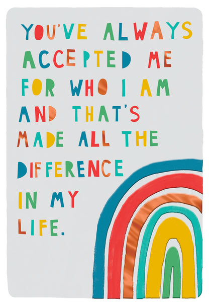 Hallmark Father's Day Card - Rainbow Acceptance featuring a colourful message with bold, playful text and a rainbow design.