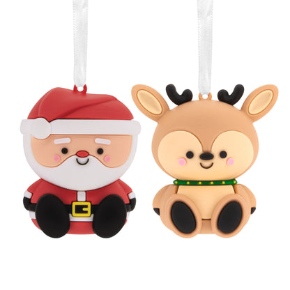 Better Together Santa and Reindeer Magnetic, Shatterproof, Set of 2 - Hallmark Christmas Ornament, cute design, close-up view