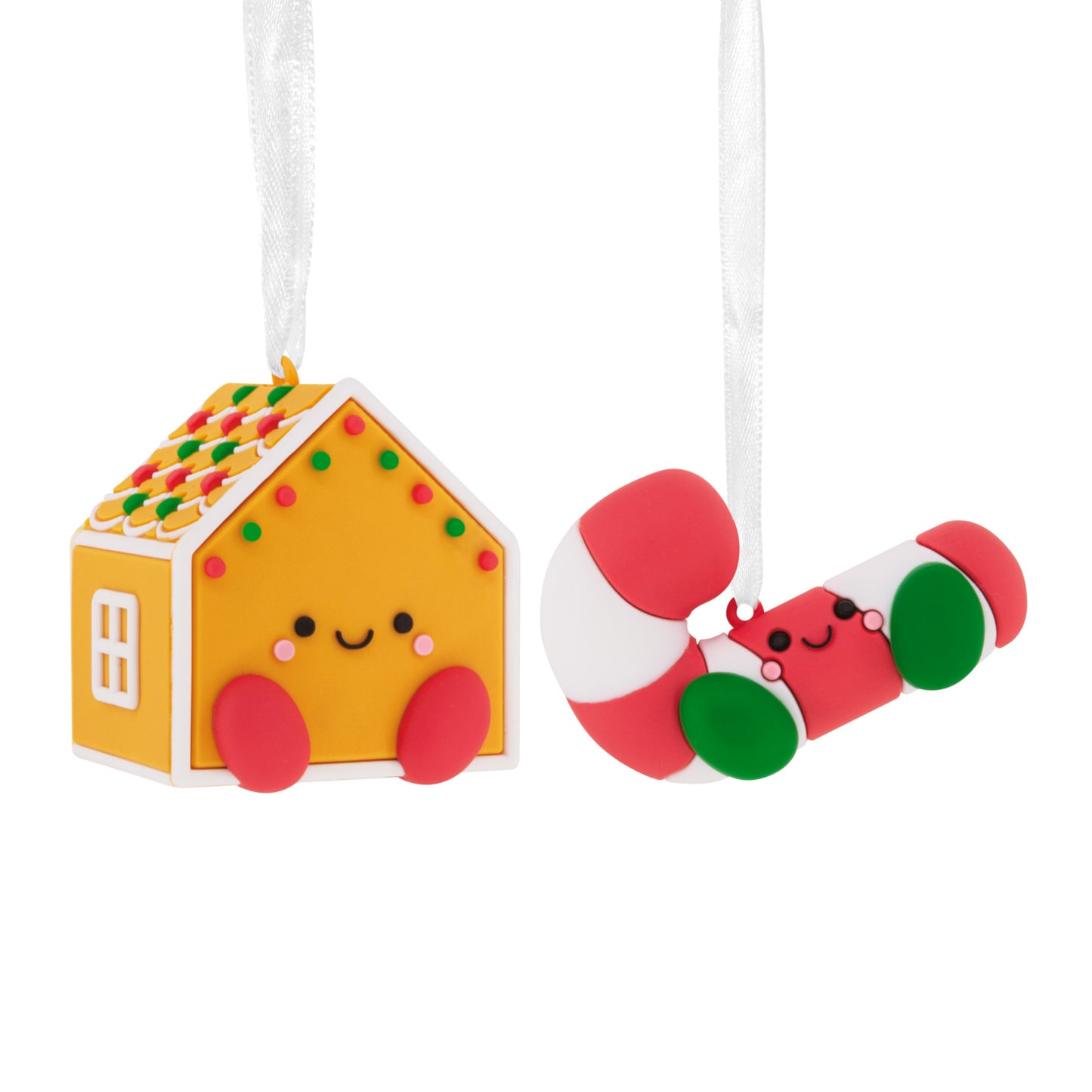 Better Together Gingerbread House and Candy Cane, shatterproof, set of 2 - Hallmark Christmas ornament with vibrant colours and smiling faces.