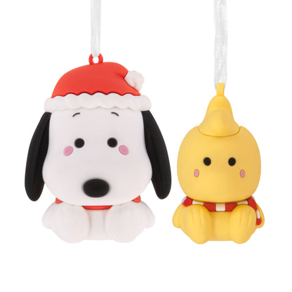 Peanuts® Better Together Holiday Snoopy and Woodstock — Hallmark Christmas Ornament, festive characters with a hat and scarf, close up view.