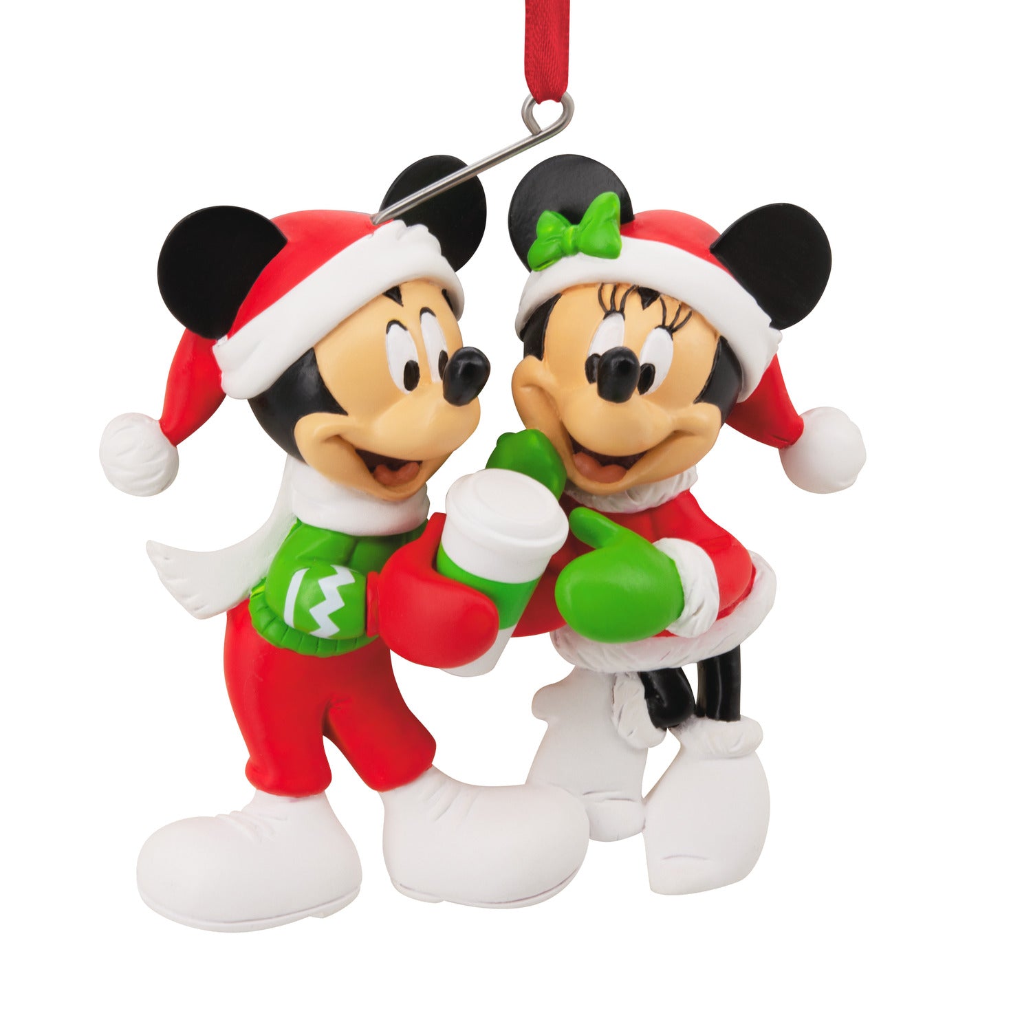Hallmark Christmas Ornament - Disney Mickey Mouse and Minnie Mouse Sharing Cocoa, festive design, vibrant colours, hanging ornament